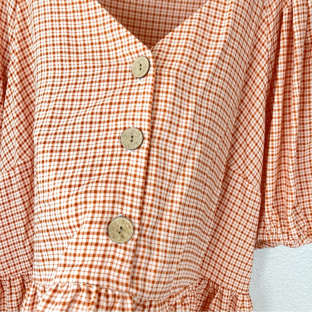 Lauren Conrad V Neck Cropped Ruffled Blouse XXL Orange Button Down Peplum Flowy - Picture 10 of 16